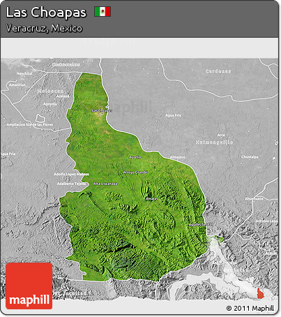 Satellite 3D Map of Las Choapas, lighten, desaturated
