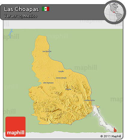 Savanna Style 3D Map of Las Choapas, single color outside