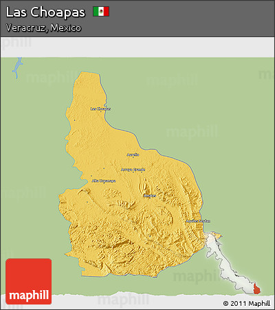 Savanna Style 3D Map of Las Choapas, single color outside