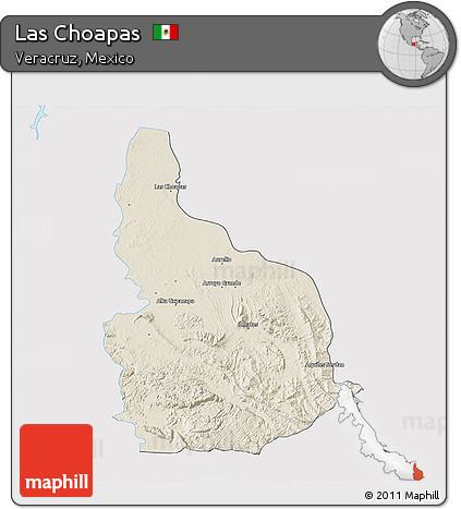Shaded Relief 3D Map of Las Choapas, single color outside