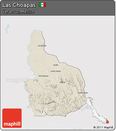 Shaded Relief 3D Map of Las Choapas, single color outside