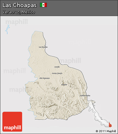 Shaded Relief 3D Map of Las Choapas, single color outside