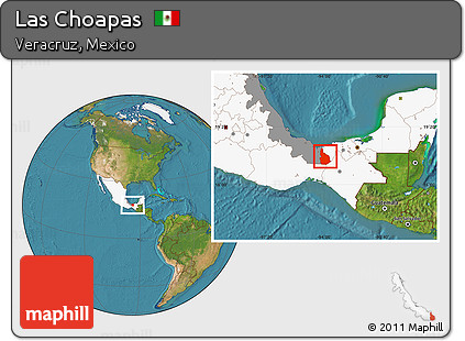 Satellite Location Map of Las Choapas, highlighted country, highlighted parent region