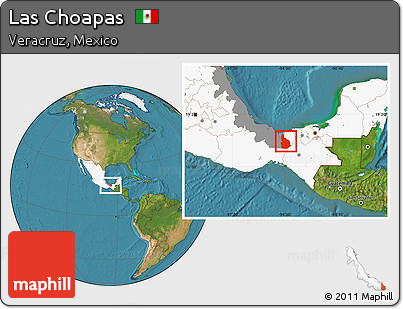 Satellite Location Map of Las Choapas, highlighted country, highlighted parent region
