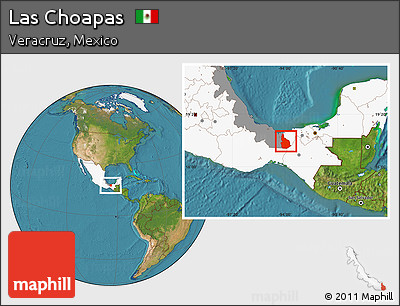 Satellite Location Map of Las Choapas, highlighted country, highlighted parent region