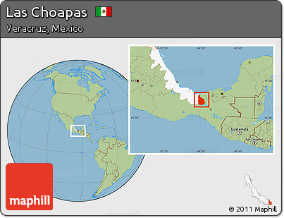 Savanna Style Location Map of Las Choapas, highlighted parent region