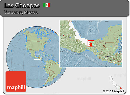 Savanna Style Location Map of Las Choapas, highlighted parent region, hill shading