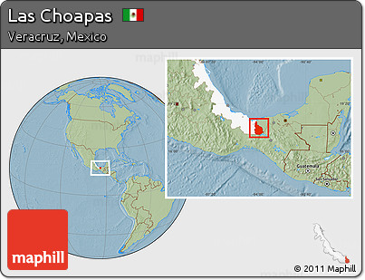 Savanna Style Location Map of Las Choapas, highlighted parent region, hill shading