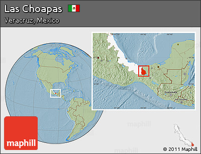 Savanna Style Location Map of Las Choapas, highlighted parent region, hill shading