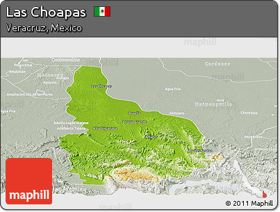 Physical Panoramic Map of Las Choapas, lighten, semi-desaturated