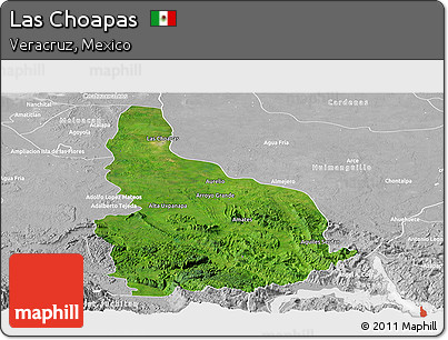 Satellite Panoramic Map of Las Choapas, lighten, desaturated