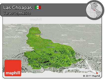 Satellite Panoramic Map of Las Choapas, lighten, semi-desaturated