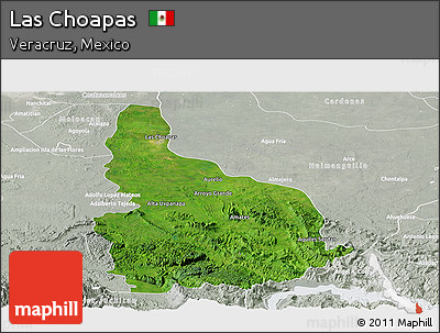 Satellite Panoramic Map of Las Choapas, lighten, semi-desaturated