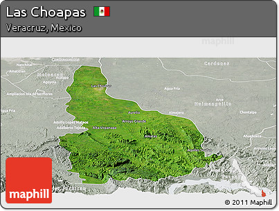Satellite Panoramic Map of Las Choapas, lighten, semi-desaturated