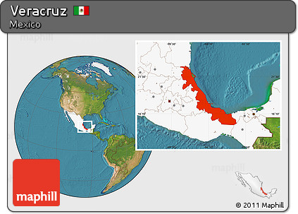 Satellite Location Map of Veracruz, highlighted country