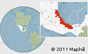 Savanna Style Location Map of Veracruz, highlighted country, hill shading