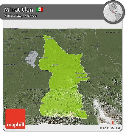 Physical 3D Map of Minatitlan, darken, semi-desaturated