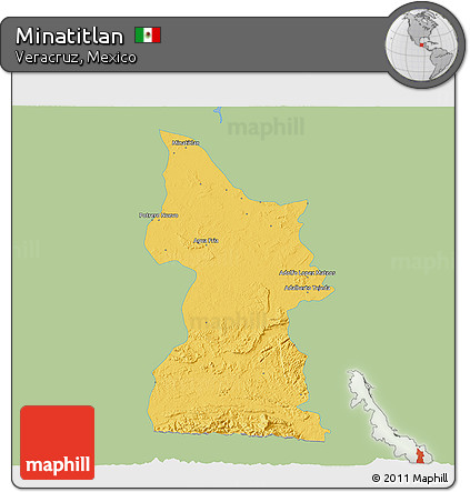 Savanna Style 3D Map of Minatitlan, single color outside