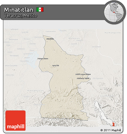 Shaded Relief 3D Map of Minatitlan, lighten