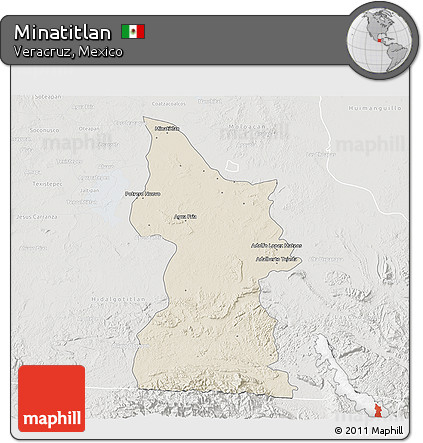 Shaded Relief 3D Map of Minatitlan, lighten, semi-desaturated