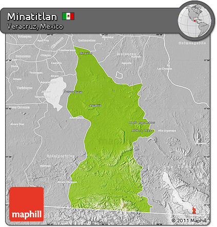 Physical Map of Minatitlan, lighten, desaturated