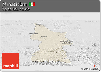 Shaded Relief Panoramic Map of Minatitlan, lighten, desaturated