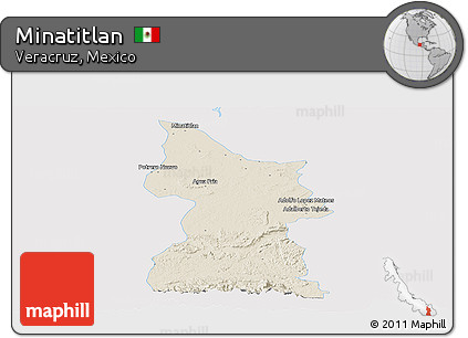 Shaded Relief Panoramic Map of Minatitlan, single color outside