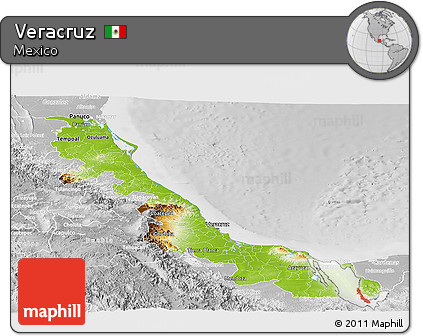 Physical Panoramic Map of Veracruz, lighten, desaturated