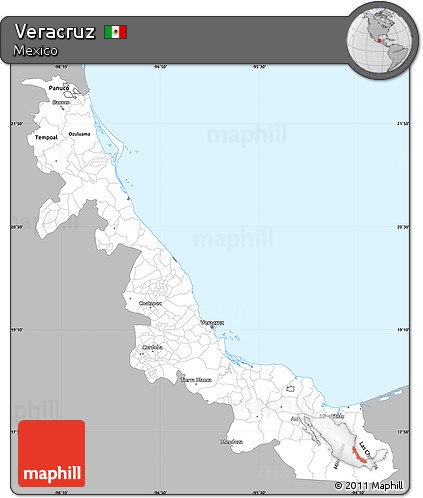 Gray Simple Map of Veracruz, single color outside