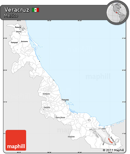 Silver Style Simple Map of Veracruz, single color outside