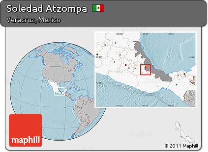 Gray Location Map of Soledad Atzompa, highlighted country, highlighted parent region, hill shading