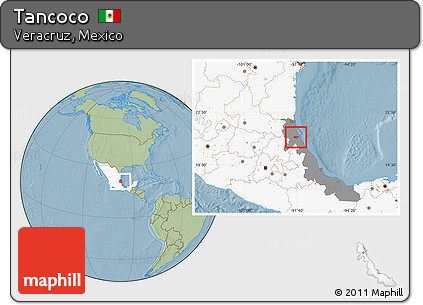 Savanna Style Location Map of Tancoco, highlighted country, highlighted parent region, hill shading