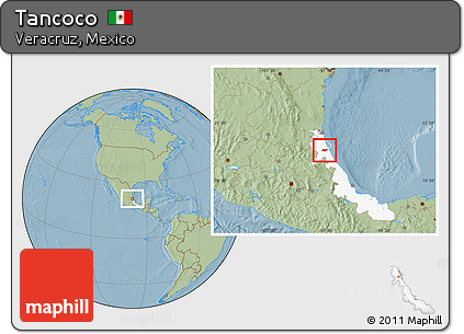 Savanna Style Location Map of Tancoco, highlighted parent region, hill shading