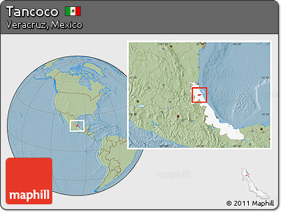 Savanna Style Location Map of Tancoco, highlighted parent region, hill shading