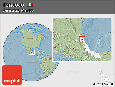 Savanna Style Location Map of Tancoco, highlighted parent region, hill shading