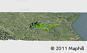 Satellite Panoramic Map of Tancoco, semi-desaturated