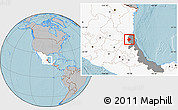Gray Location Map of Tempoal, highlighted country, highlighted parent region, hill shading