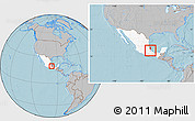 Gray Location Map of Teocelo, highlighted country, within the entire country, hill shading