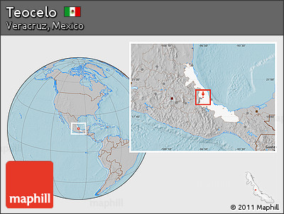 Gray Location Map of Teocelo, highlighted parent region, hill shading