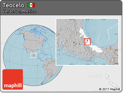 Gray Location Map of Teocelo, highlighted parent region, hill shading