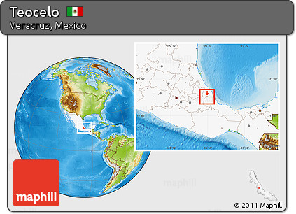 Physical Location Map of Teocelo, highlighted country