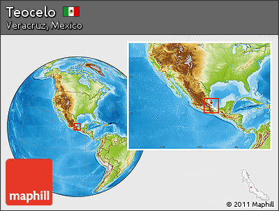 Physical Location Map of Teocelo, highlighted parent region, within the entire country
