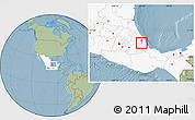 Savanna Style Location Map of Teocelo, highlighted country, hill shading