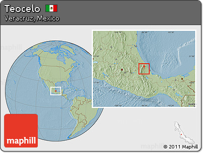 Savanna Style Location Map of Teocelo, hill shading