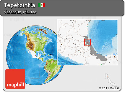 Physical Location Map of Tepetzintla, highlighted country, highlighted parent region