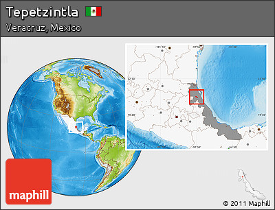 Physical Location Map of Tepetzintla, highlighted country, highlighted parent region
