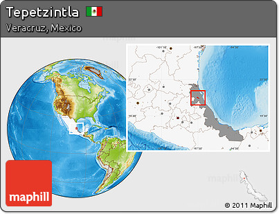 Physical Location Map of Tepetzintla, highlighted country, highlighted parent region
