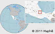 Gray Location Map of Texhuacan, highlighted country, hill shading