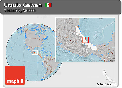 Gray Location Map of Ursulo Galvan, highlighted parent region, hill shading