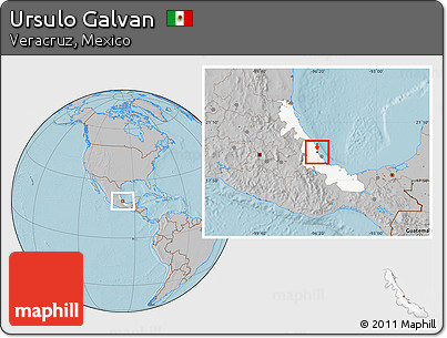 Gray Location Map of Ursulo Galvan, highlighted parent region, hill shading